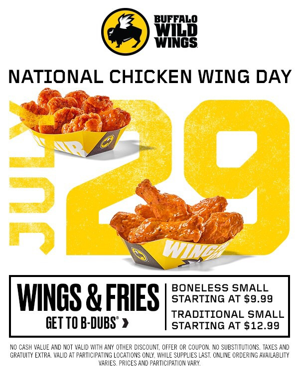 Celebrate National Chicken Wing Day, July 29th at Buffalo Wild Wings