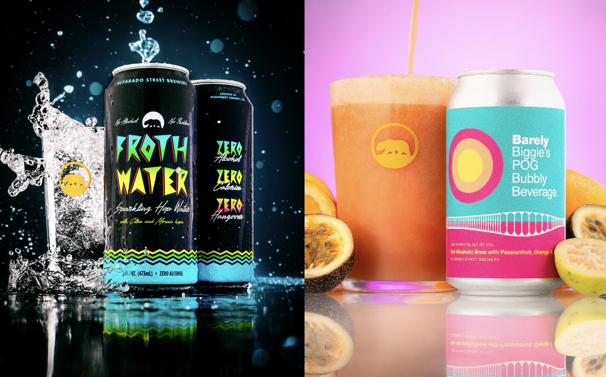 Dry January Will ✨Sparkle✨ with Alvarado Street Brewery's Two New Non-Alcoholic Releases: Froth Water (Sparkling Hop Water) & Barely Biggie’s POG Bubbly Beverage